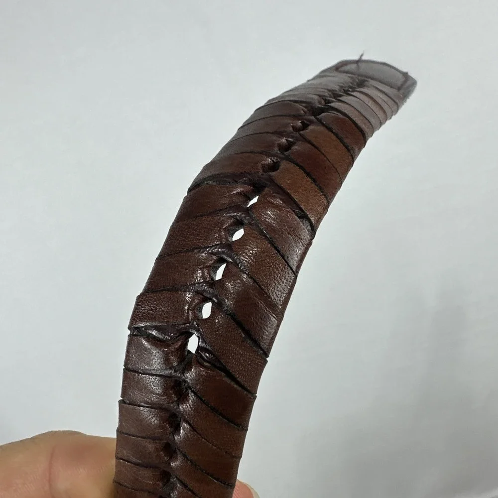 Mens Woven Braided Brown Leather Belt 100% genuine leather Solid Brass Buckle 32